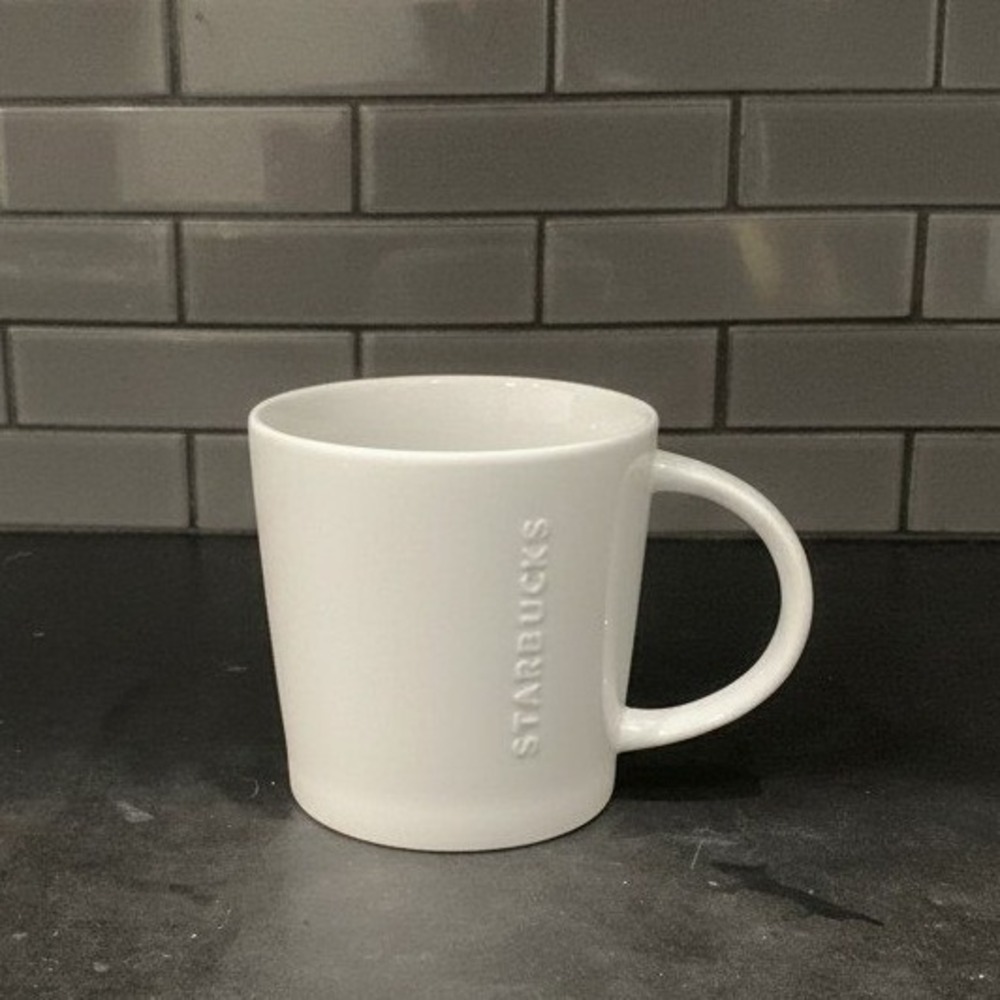 Starbucks White Embossed‎ Letters Coffee Cup, Neutral Raised Design Drinkware